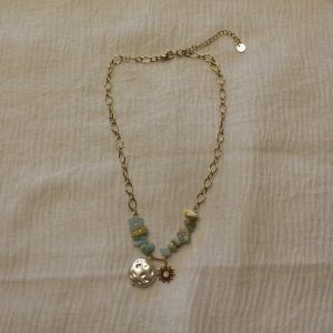 Gargantilla acero - piedras aguamarinas